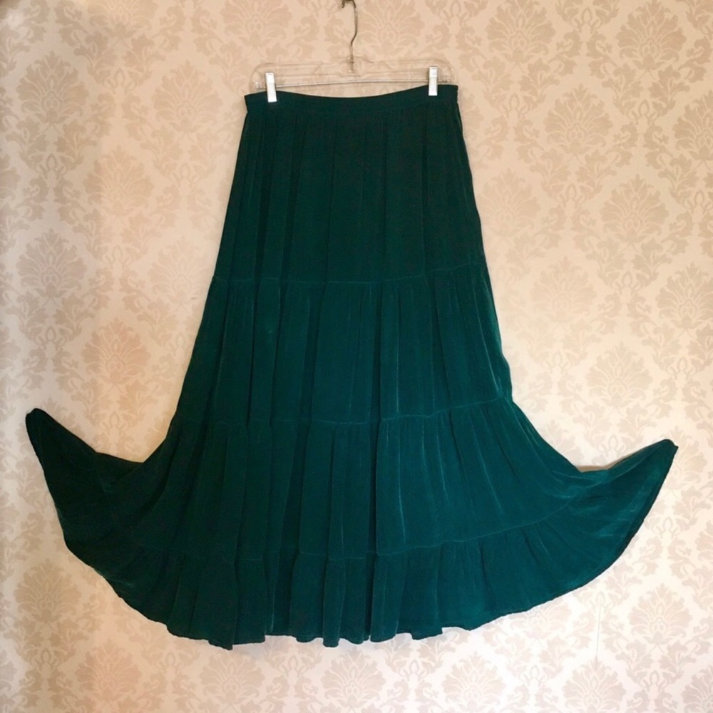 One Teal and one olive Tianello tiered skirts.